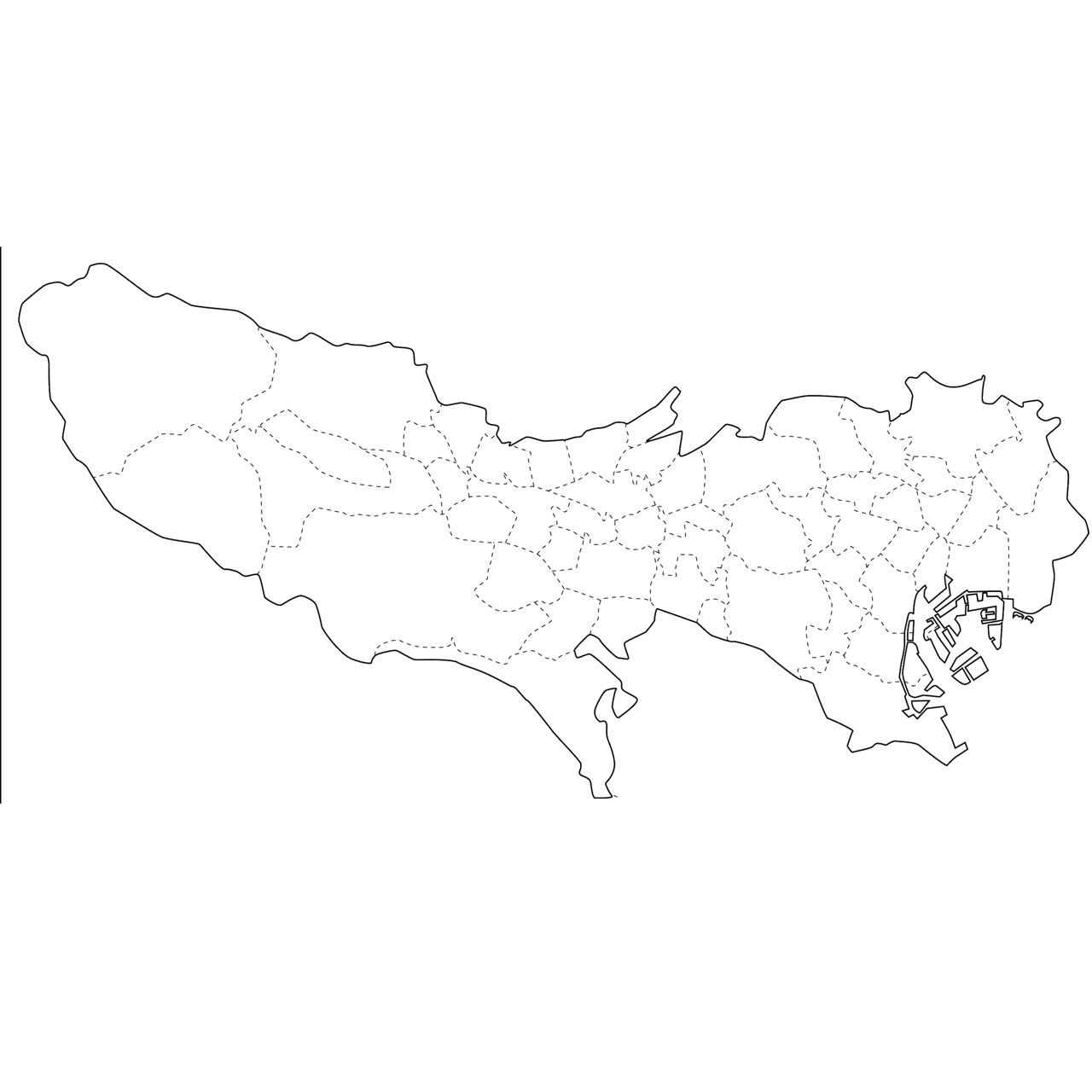 無料の日本地図イラスト集 東京都 白地図 市町村境も