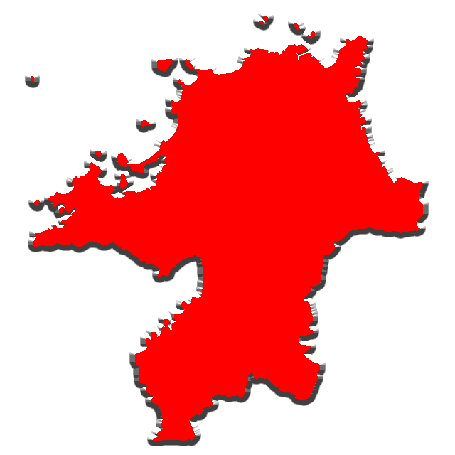 無料の日本地図イラスト集 福岡県 赤塗り 立体的